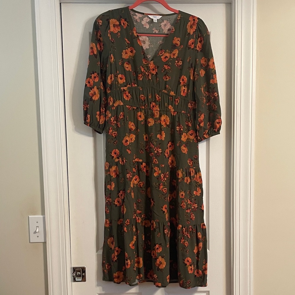 Time and Tru Floral Print Midi Dress